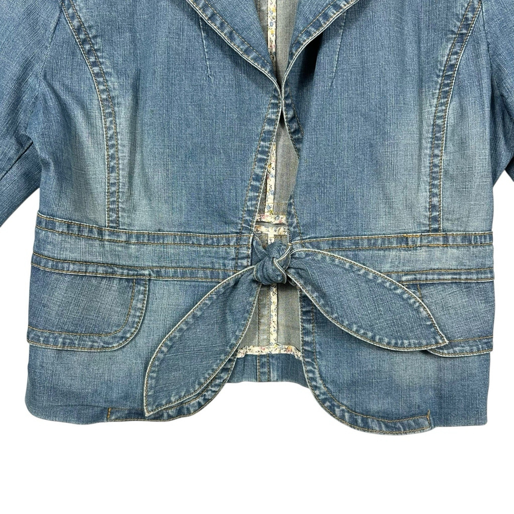 Banana Republic Vintage Y2K SS0 2005 Tie Bow Denim Jacket Boho Hippie Size 14 - Picture 2 of 9